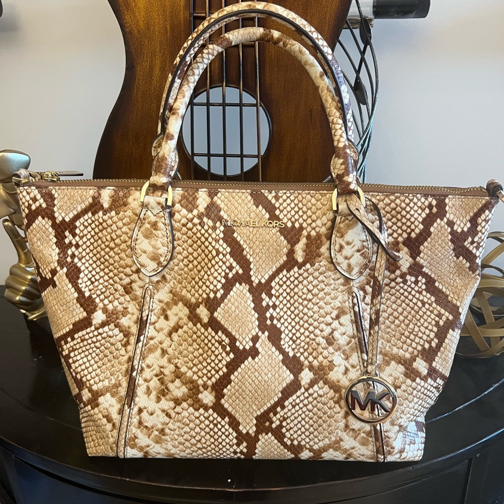 Michael Kors Lenox Large Satchel in Natural Python Embossed Leather | NWT